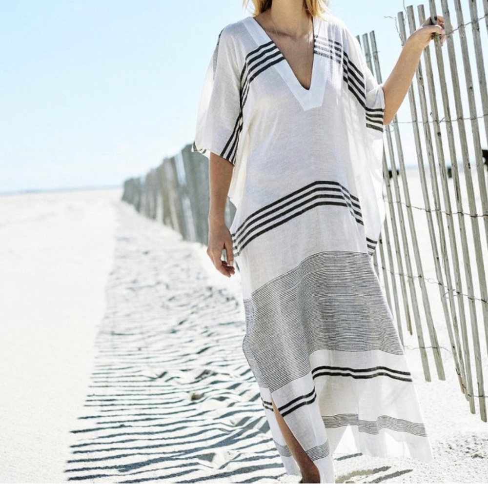 Black & White Striped Swimsuit Cover-Up Dress